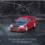 INNO64 1/64 NISSAN SKYLINE GT-R R34 R-TUNE Active Red With Carbon Bonnet