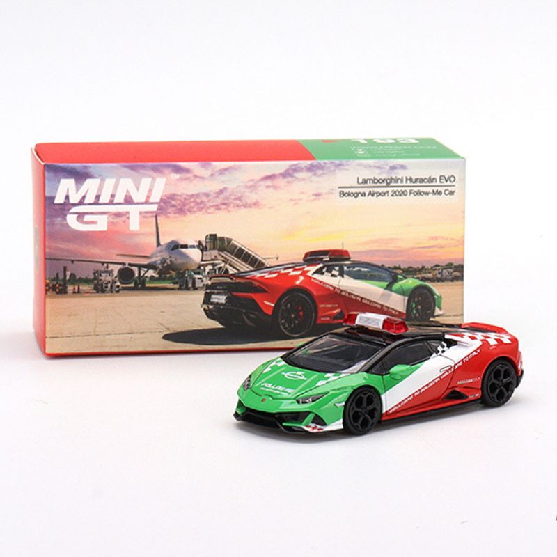 MINI GT Lamborghini Huracan Evo Bologna Airport 2020 Follow Me Car -  MINIATURE TOY SHOP