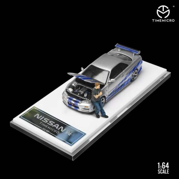 Nissan Skyline GTR R-34 Fast And Furious Silver With Figure By Time Micro