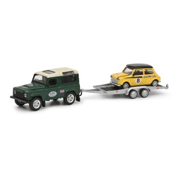 Schuco Land Rover Defender with Car-Trailer and MINI Cooper