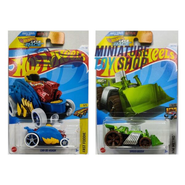 Hot Wheels 2024 Mainline Car De Asada Blue Red and Speed Dozer Green