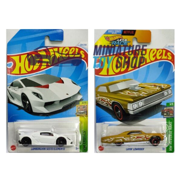 Hot Wheels 2024 Mainline Lamborghini Sesto Elemento White and Layin Lowrider Beige