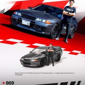 MINI GT Nissan Skyline GT-R (R32) Nismo Gunmetal with Matsuda Figure