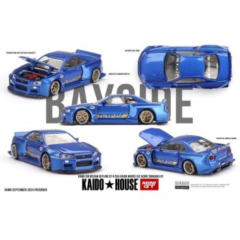 MINI GT Nissan Skyline GT-R (R34) Kaido Works (V2 Aero) SHINJUKU V2 Blue