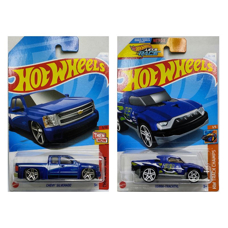 Hot Wheels 2024 Mainline Chevy Silverado Blue and Terra Tracktyl Blue Hot Wheels 2024 Mainline Chevy Silverado Blue and Terra Tracktyl Blue