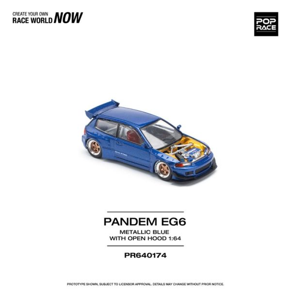 PopRace Pandem Civic EG6 Metallic Blue With Open Hood - Image 2