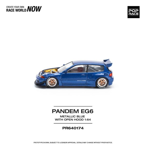 PopRace Pandem Civic EG6 Metallic Blue With Open Hood - Image 4