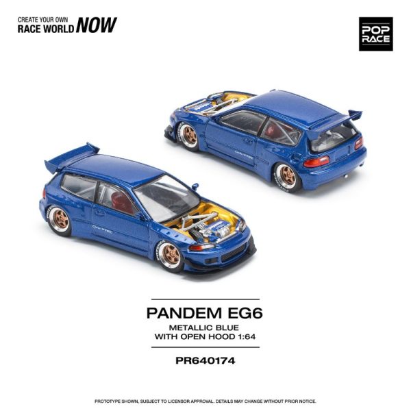 PopRace Pandem Civic EG6 Metallic Blue With Open Hood