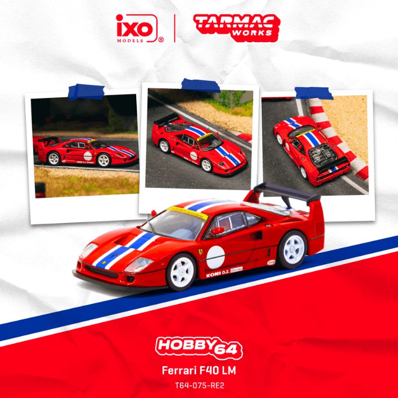 Tarmac Works Ferrari F40 LM Red with Blue White Stripe