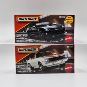 Matchbox 2026 Mainline 2024 Chevrolet Camaro ZL1 Convertible Black and 1969 Camaro SS 396 White