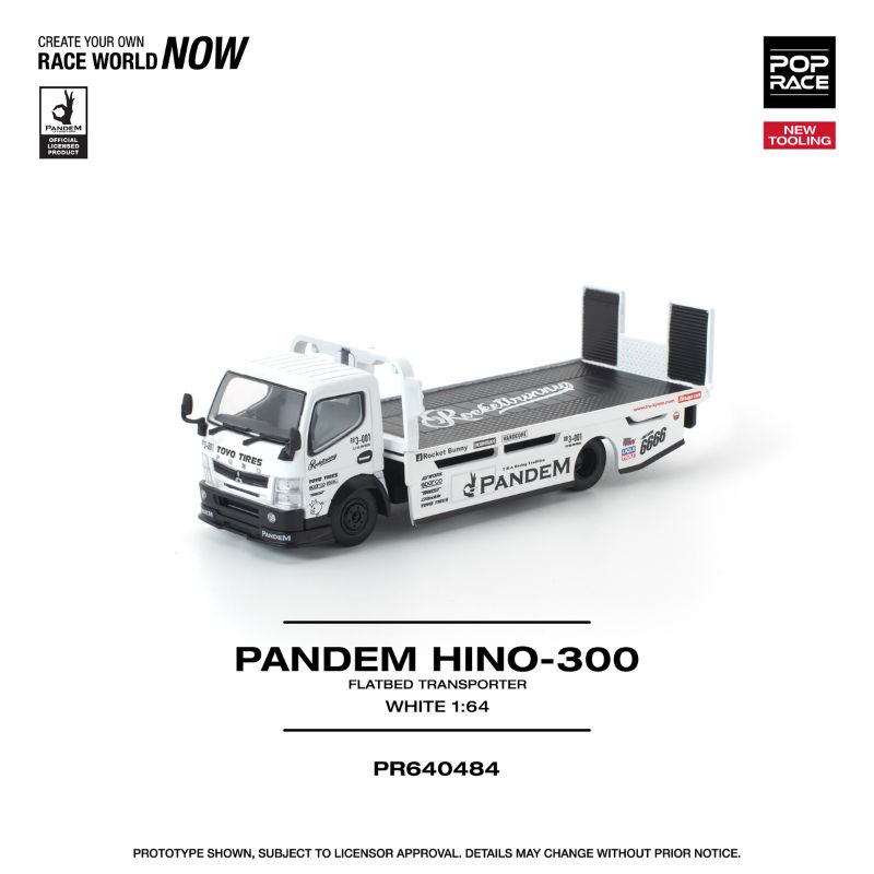 Pop Race PANDEM Hino 300 Flatbed Transporter White Pop Race PANDEM Hino 300 Flatbed Transporter White