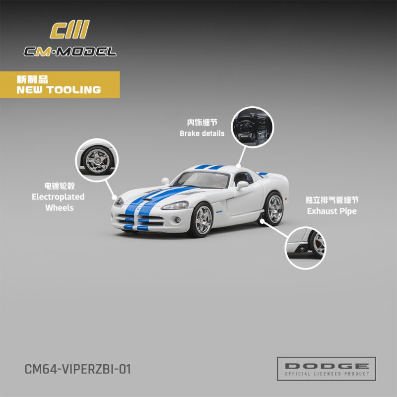 CM Model Dodge Viper (ZBI) Stone White with Blue Racing Stripes